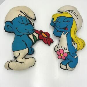 Vintage Collectable Smurf Smurfette 17.5" Plush Pillow Dolls 1980's-Set of 2